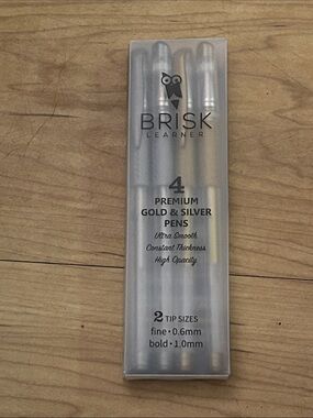 BRISK Learner Gold & Silver Metallic Pens - Set of 4 fine and bold new in pkg